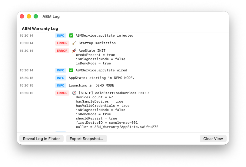 ABM Warranty Screenshot