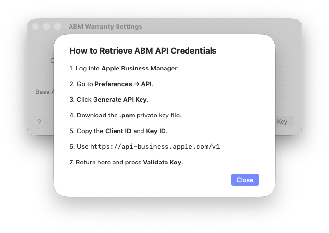 ABM Warranty Screenshot