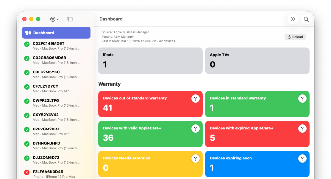 ABM Warranty changelog and release notes interface