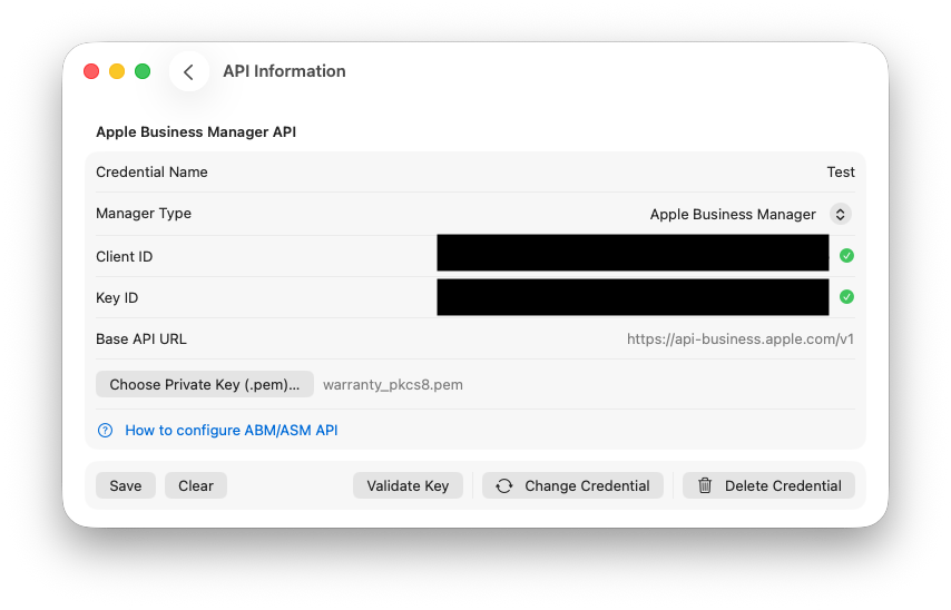 Find the change credential button