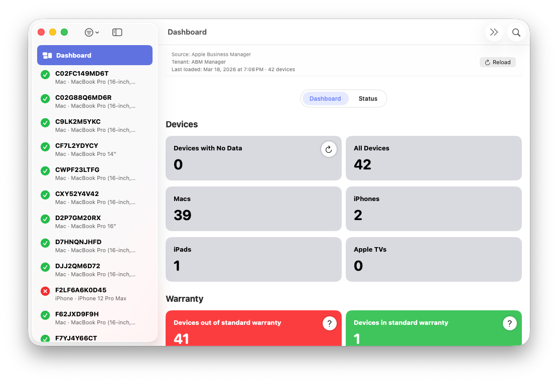 Introduction screen in ABM Warranty