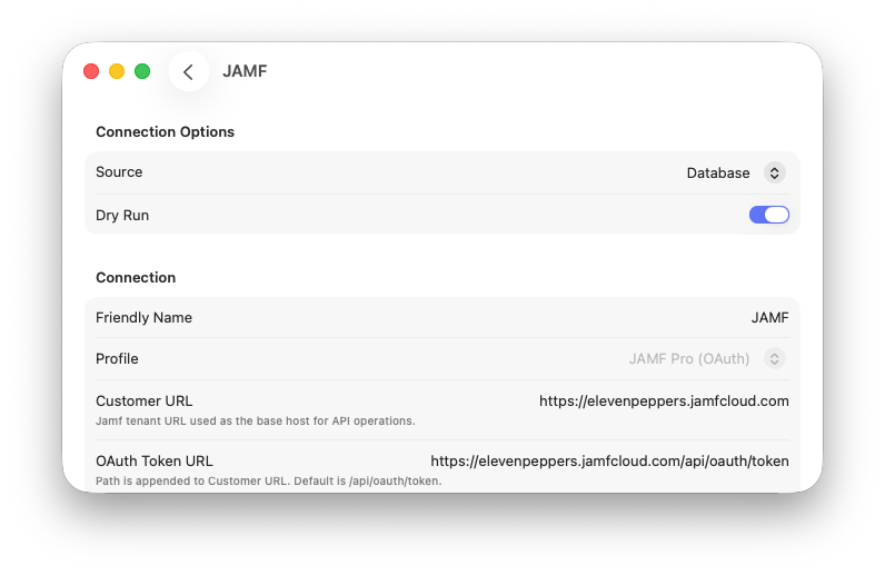 ABM Warranty JAMF Connection view