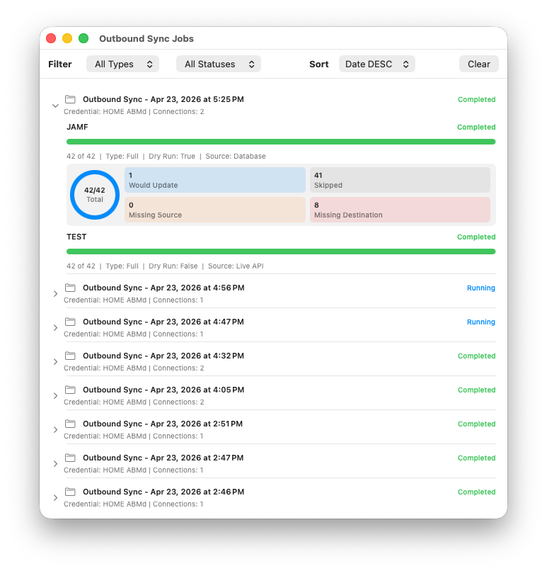 Dry Run diagnostics dashboard in outbound sync jobs view