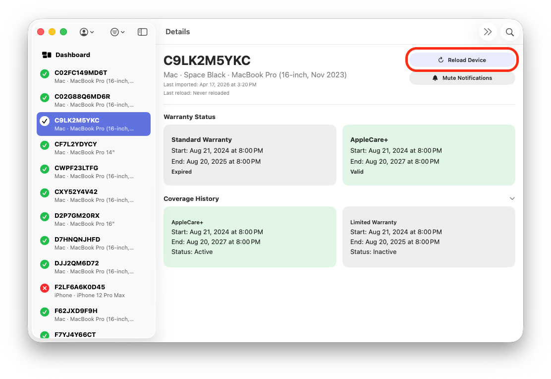 Single Device Sync focused serial workflow view