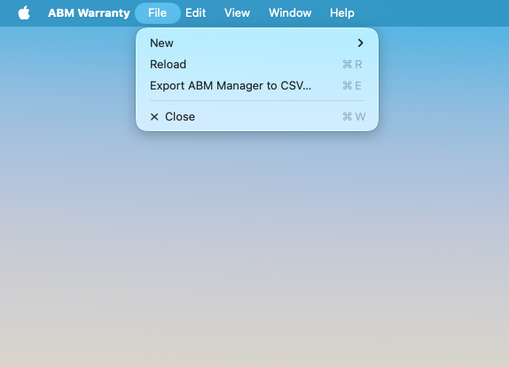 ABM Warranty CSV export interface for warranty and serial data