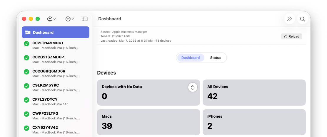 ABM Warranty dashboard showing warranty status and risk alerts