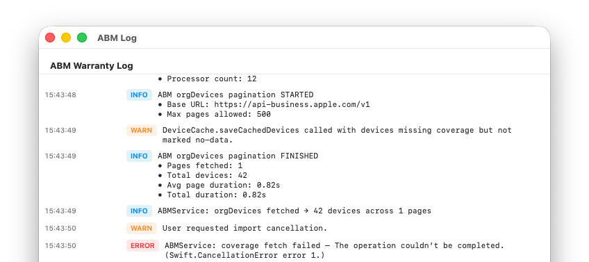 ABM Warranty app interface preview